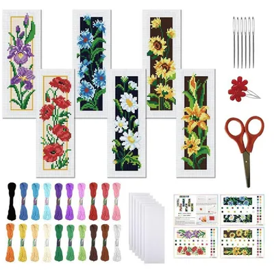 Produktbild von Kreuzstich Lesezeichen Set 6 Stück 11CT Vorgedruckt Anfänger Bastelset 20x6cm