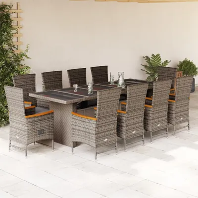 Obrázek produktu pro Maison Exclusive – 11dílná zahradní jídelní souprava s polštáři, šedá, polyratan