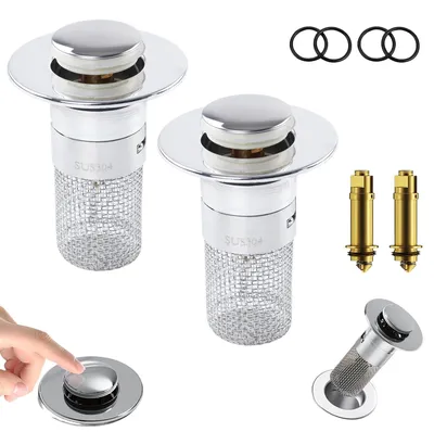 Produktbild von 2 Abflussstopfen für 34-40 mm Abflüsse, universeller Pop-up-Abflusssieb, Abflussfilter für Abflusslöcher in Waschbecken und Badewannen.