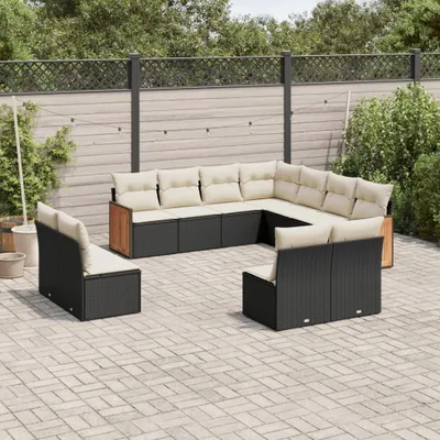 Produktbild von 11-tlg. Garten-Sofagarnitur mit Kissen Schwarz Poly Rattan 3260166