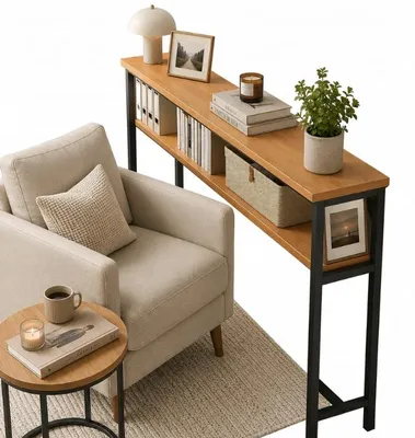 Produktbild von Konsolentisch im Loft-Stil - Schmaler Beistelltisch - Für Flur & Sofa - 80 cm