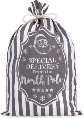 Produktbild von BRUBAKER Weihnachtssack Special Delivery from the North Pole - Weiß Grau - 80 cm Geschenksack Nikolaussack aus Baumwolle, 1 Stück