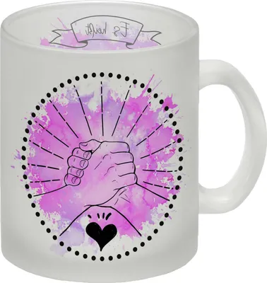 Produktbild von Freundschaft Kaffeebecher in violett mit tollem Spruch – Glas / rosa