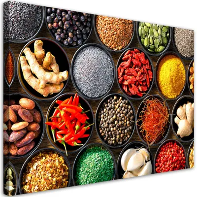 Produktbild von Leinwandbild Kräuter Gewürze für die Küche 60x40 Feeby Bunt bild für die wand bereit zum aufhängen
