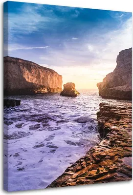 Produktbild von Leinwandbild see felsen himmel landschaft 60x90 cm Feeby lila wandbild bereit zum aufhängen