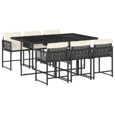 Image de vidaXL Ensemble de jardin 7 pièces avec coussins Noir Poly Rattan