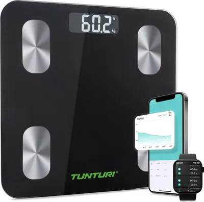 Obrázek produktu pro Tunturi 14TUSSP001, Elektronická osobní váha, 180 kg, 100 g, Černá, Stříbrná, kg/lb, Čtverec