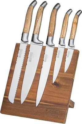 Produktbild von Blackwell Messerblock - Laguiole - Olivenholz - Kochmesser, Brotmesser, Fleischmesser, Officemesser & Schälmesser 6-teilig