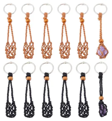 12er-Set Kristallstein-Halter Schlüsselanhänger, Makramee, schwarz & braun