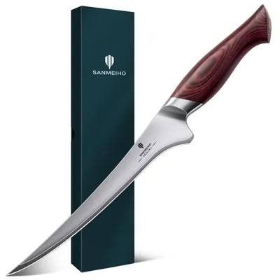 Filetiermesser 18 cm, flexibel, 10Cr15Mov Stahl, Pakkawood-Griff