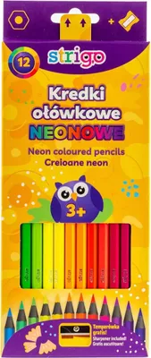 Obrázek produktu pro Kredki ołówkowe czarne drewniane 12 kolorów z temperówką