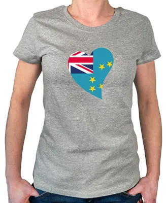 Produktbild von Huuraa Damen T-Shirt Tuvalu Flagge Herz XXL Sport Grey Bio Baumwolle Fairtrade Damenshirt Geschenkidee