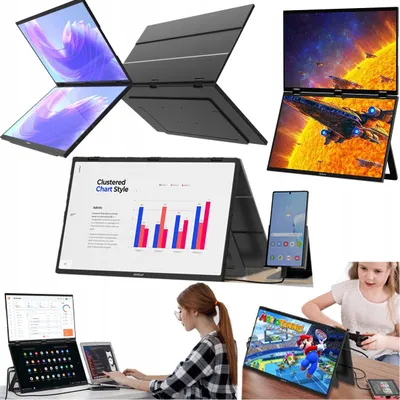 Zdjęcie produktu dla Podwójny Składany Monitor 2x 18,5" Do Laptopa Telefonu Fhd Zeuslap Z18w