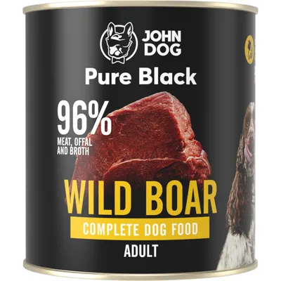 Produktbild von John Dog Hundenassfutter Pure Black Wild - Premium Getreidefreies Hundefutter mit 96% Fleisch - Monoprotein Nassfutter für ausgewachsene Hunde 800g