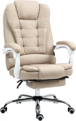 Produktbild von Vinsetto Ergonomischer Bürostuhl, Schreibtischstuhl mit Fußstütze, verstellbarer Rückenlehne, gepolsterten Armlehnen, in beigefarbenem Leinenimitat