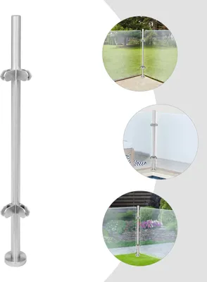 Zdjęcie produktu dla Słupek narożny do balustrady szklanej – słupek – wysokość 110 cm – do szkła o grubości 12 mm – stal nierdzewna 316 – nośność 80 kg – do balkonu/schodów – srebrny