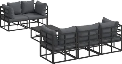 Image de vidaXL Ensemble de canapé de jardin avec coussins 6 pcs noir acier