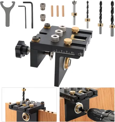 Produktbild von 3-in-1 Bohrschablone für Holzbearbeitung, 6/8/10/15mm Dübelhilfe für Möbelbau