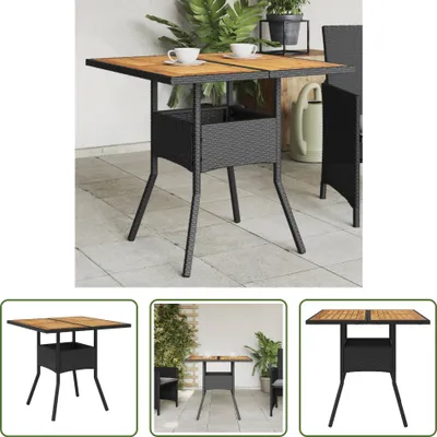 Produktbild von The Living Store Gartentisch mit Holzplatte Schwarz 80x80x75 cm Poly Rattan