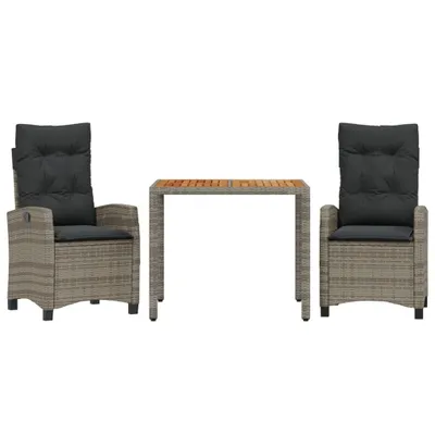 Image de salon de jardin 3 pièces avec coussins Gris Poly Rattan