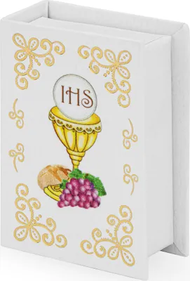 Produktbild von NKlaus Rosenkranzdose Buchform Etui 7x4,5x2,5cm motiv Kelch IHS Rosenkranzbehälter 14438