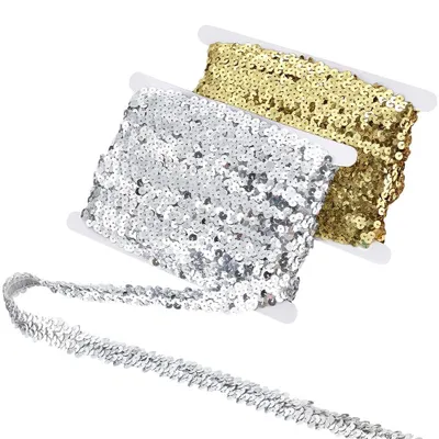 Paillettenborte elastisch 20 m, 18/20 mm, Gold-Silber, Polyester