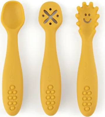 Obrázok produktu pre Sada 3 silikónových lyžičiek na učenie sa jesť. Take&Match žltá 6m+ PETITE&MARS