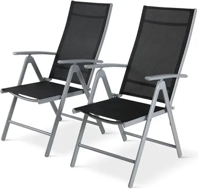 Produktbild von Gartenstuhl – Set aus 2 Stück – Schwarz – Gartenstühle – Verstellbare Gartenstühle – Verstellbarer Gartenstuhl