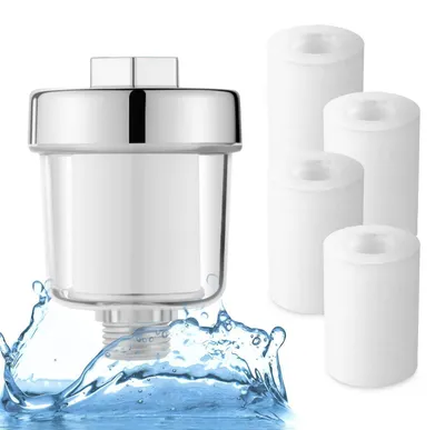 Obrázok produktu pre Sprchový filter s 5 náhradnými filtrami určený na odstraňovanie vodného kameňa, univerzálne kompatibilný