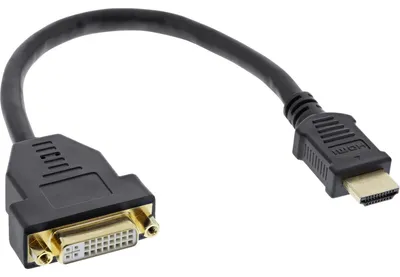 Produktbild von InLine HDMI-DVI Adapterkabel, HDMI Stecker auf DVI Buchse, 0,2m, 0,2 m, HDMI Typ A (Standard), DVI-D, Stecker, Buchse, Gold