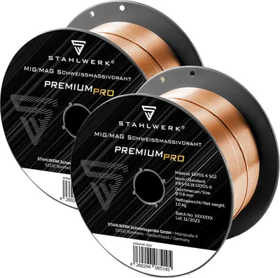 Produktbild von STAHLWERK Schweißdraht MIG/MAG Ø 0,8mm Stahl SG2 ER70S-6 1 kg Drahtrolle 2er Set