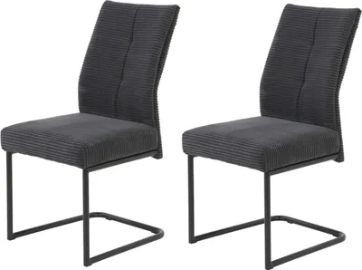 Produktbild von Hela Tische, 2er Set Freischwinger Esszimmer Dagmar - Bezug Cord Anthrazit - Rundrohr Gestell Schwarz - Komfortsitz Federkorb -140kg belastbar,