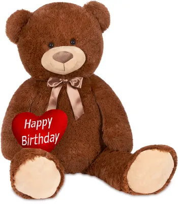 Productafbeelding van Brubaker XXL knuffelbeer, 100 cm, met hartje met de tekst "Happy Birthday" en strik - Grote, bruine knuffelbeer, pluche knuffel, knuffeldiertje
