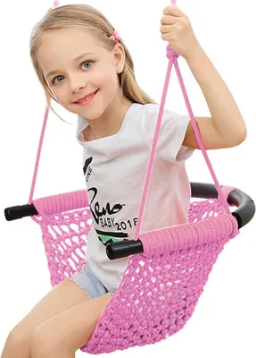 Immagine prodotto di Altalena per bambini da esterno, seggiolino per altalena lavorato a mano, regolabile in altezza, traspirante, rosa