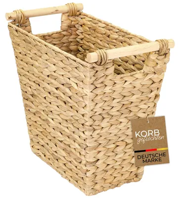 Produktbild von Papierkorb, Aufbewahrungskorb mit Holzgriffen aus Wasserhyazinthe | 36x19x33 cm, KI-generiertes Bild