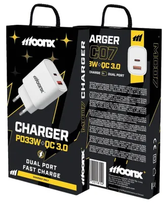 Zdjęcie produktu dla Moonx Ładowarka Sieciowa Mc07 Pd 33W 1Xusb-C + 1Xusb Qc3.0 Biały