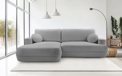 Produktbild von DomoHome Ecksofa FUEGO 260x168 cm Silber Linke Seite Mit Schlaffunktion 140x240 cm, Skandinavisches Design, Schlafsofa Mit Bettkasten, Bubble Stoff, Modernes Sofa Für Wohnzimmer