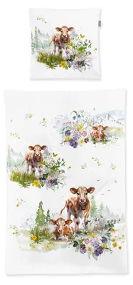 Produktbild von Irisette Wave Mako-Satin Bettwäsche 135x200 Kühe Blumen Wiesen Sommer 8767-90