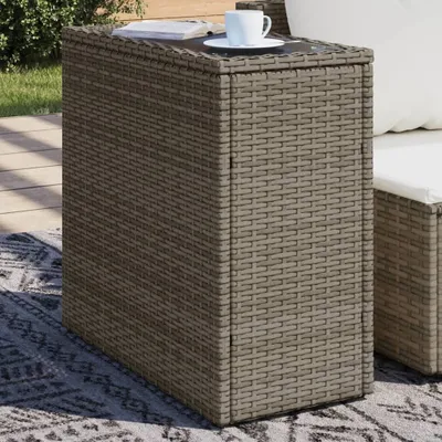 Produktbild von vidaXL Zahradní stolek se skleněnou deskou šedý 58x27,5x55 cm ratan