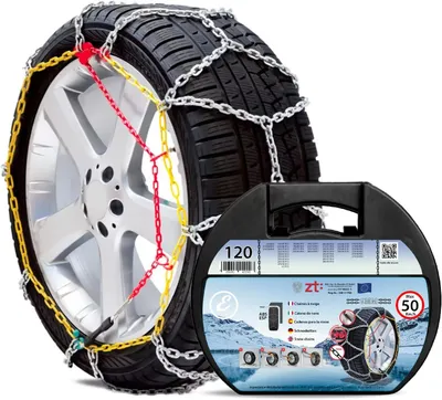 Productafbeelding van Metal Snow Chains 9mm Approved and GS Onorm Quick Assembly for Car, Van, SUV with Self-Locking Tensioner (Size 120)