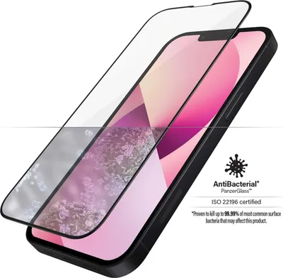 Produktbild von Panzerglass E2E Microfracture AntiBacterial Glas für Iphone 13 Mini - mit schwarzem Rahmen