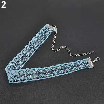 Produktbild von Frauen Geschenk Gothic Punk Retro Bohomian Spitze Kragen Halsband Charme Halskette Schmuck-Blau