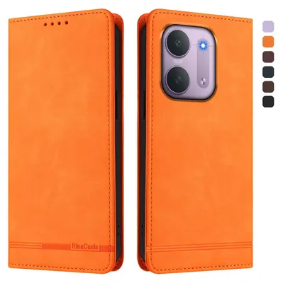 Image de Étui pour Xiaomi Redmi 17C 5G, type portefeuille en cuirPolyuréthanerétro avec support et compartiments pour cartes, couleur orange
