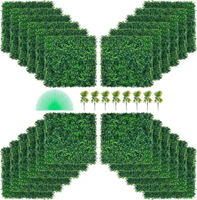 Image de Mur végétal artificiel 24 pcs. 20 x 20 pouces - haie artificielle pare-vue - plaque de buis artificiel PE - plantes artificielles pare-vue 50 x 50 cm - décoration murale mur végétal