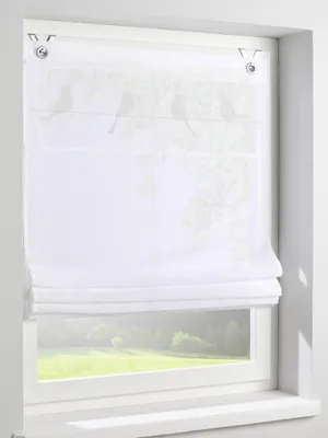 Produktbild von Raffrollo Gravelot mit Vogelmotiv in weiss - Halbtransparentes Ösenrollo für Fenster in der Größe 45 x 140 cm, Montage ohne Bohren