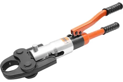 Produktbild von Hydraulische Crimpzange - Manuelles Rohrpresswerkzeug - 10 t Pressdruck - 5 V-Einsätze V12–V28 - Für Kupferrohre - Orange