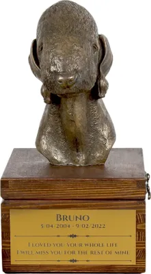 Produktbild von Bedlington Terrier, Rothbury Terrier - Eine Ascheurne für Hunde mit einer Statuette, eine kleine Urne für Hunde, eine personalisierte Urne mit dem Porträt eines Hundes von der Marke Art-Dog.