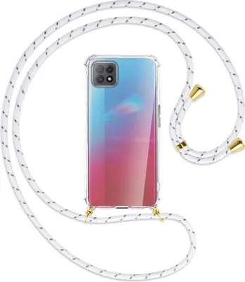 Produktbild von Handykette Backcover-Schutzhülle mit Band (Metall goldfarben) für Oppo A73 5G - weiß/grau
