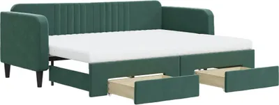 Obrázek produktu pro vidaXL Rozkládací postel se zásuvkami tmavě zelená 80x200 cm Velvet