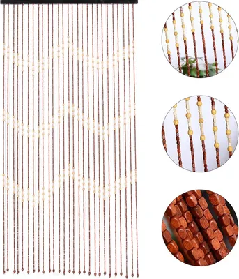 Obrázok produktu pre Záves na dvere – drevený záves s perličkami – 90 × 175 cm – 27 pramencov – zubatý vzor – ochrana proti muchám – montáž na strop – biela farba